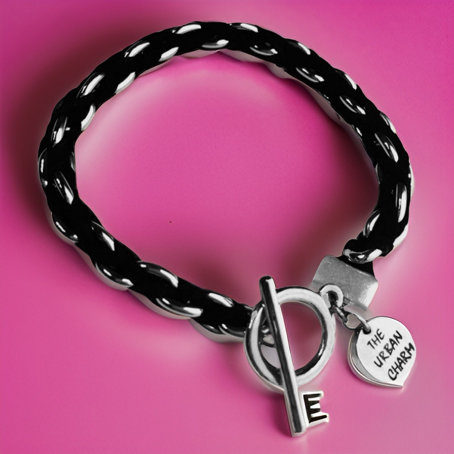 Black Suede Woven Cable Chain Toggle Bracelet by The Urban Charm