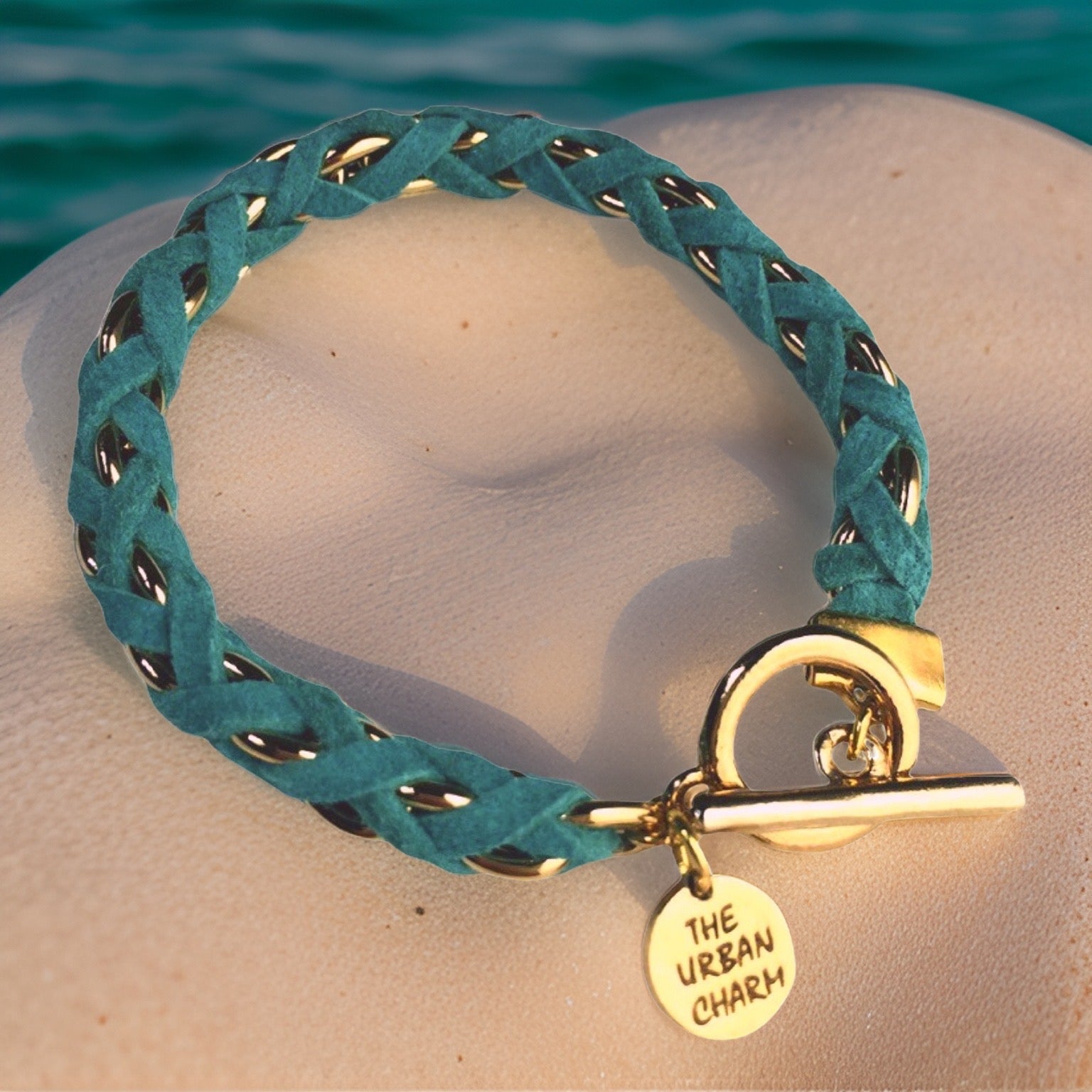 Turquoise Suede Woven Cable Chain Toggle Bracelet by The Urban Charm