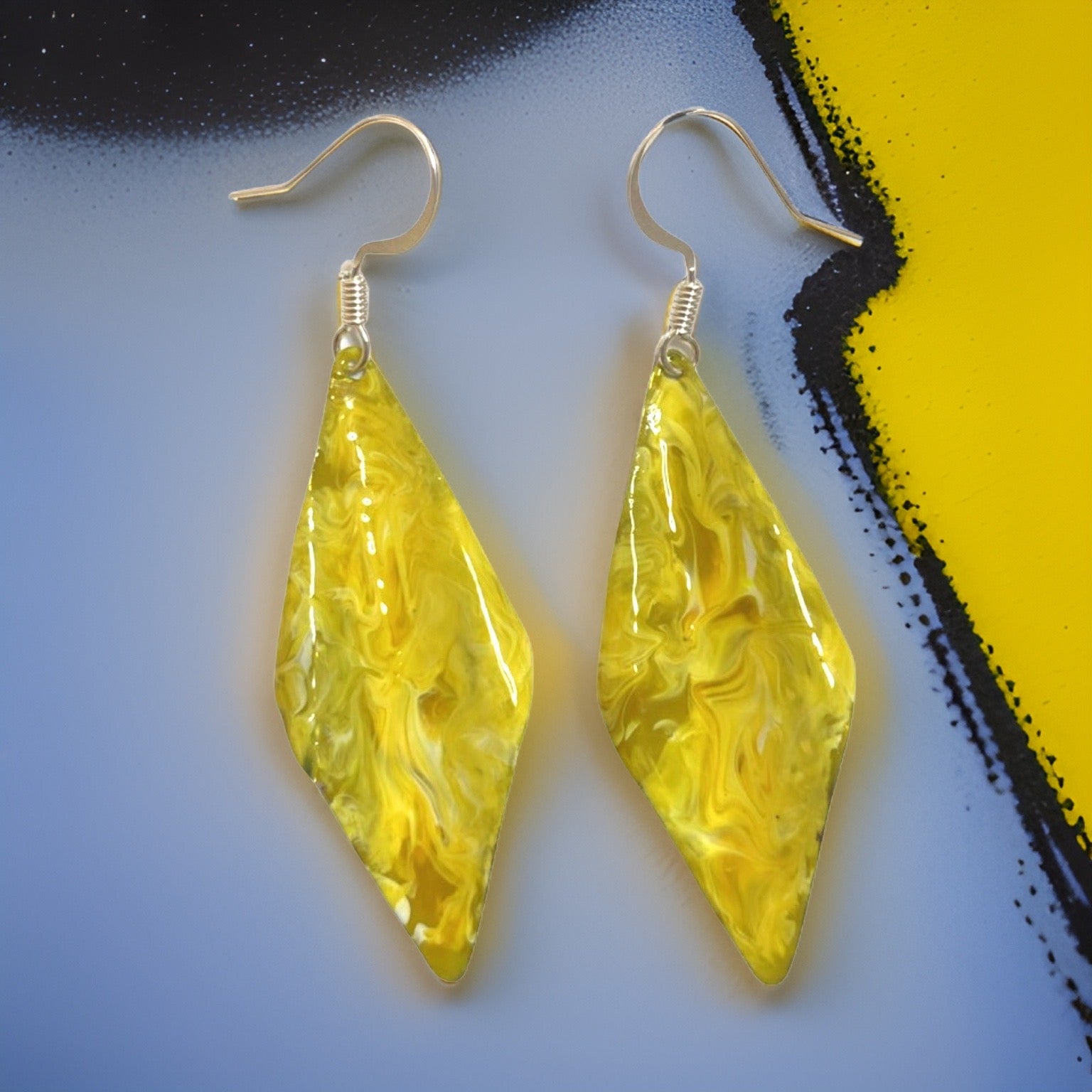 Yellow Marble Wavy Lures of Love Earrings by The Urban Charm