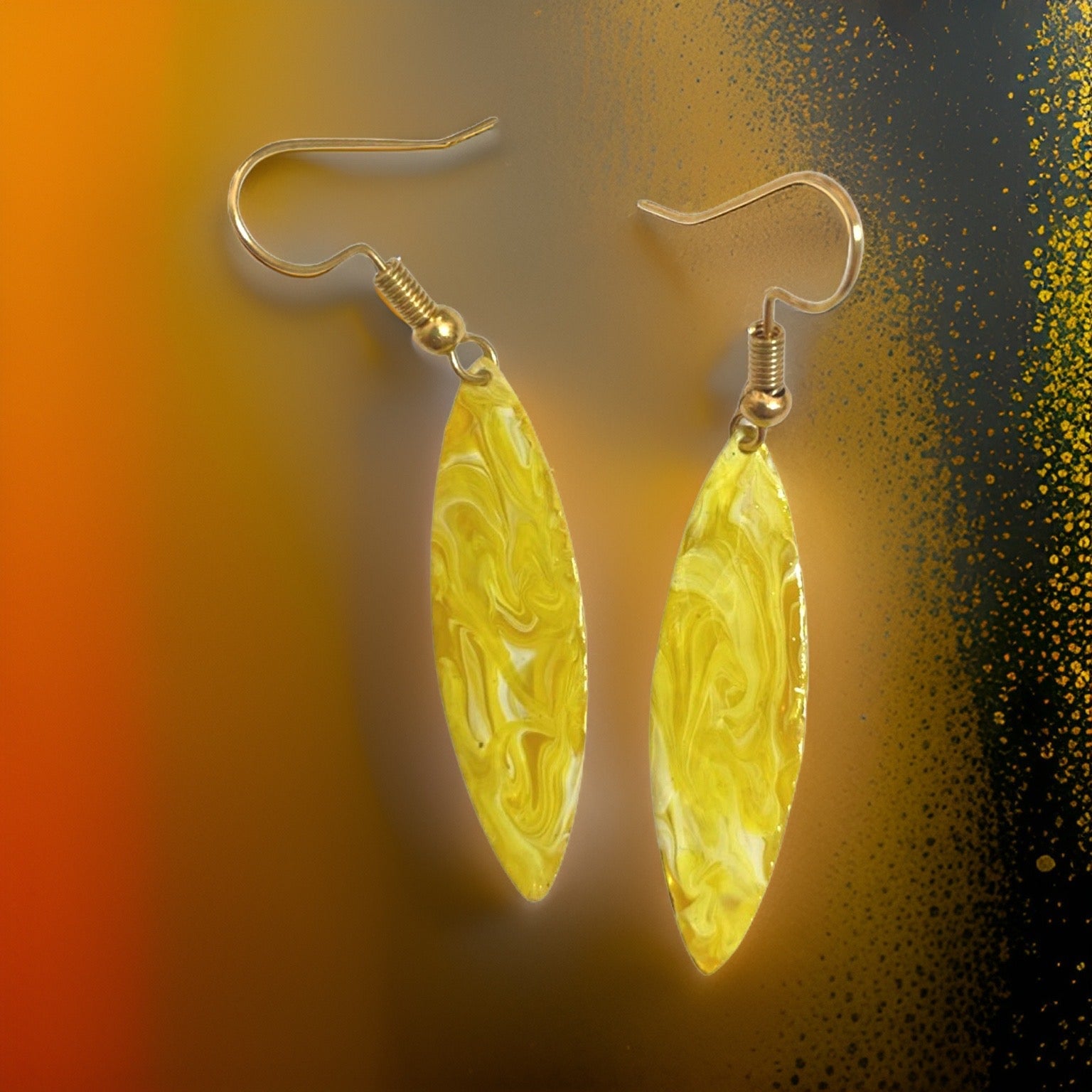 Yellow Marble Mini Navette Lures of Love Earrings by The Urban Charm