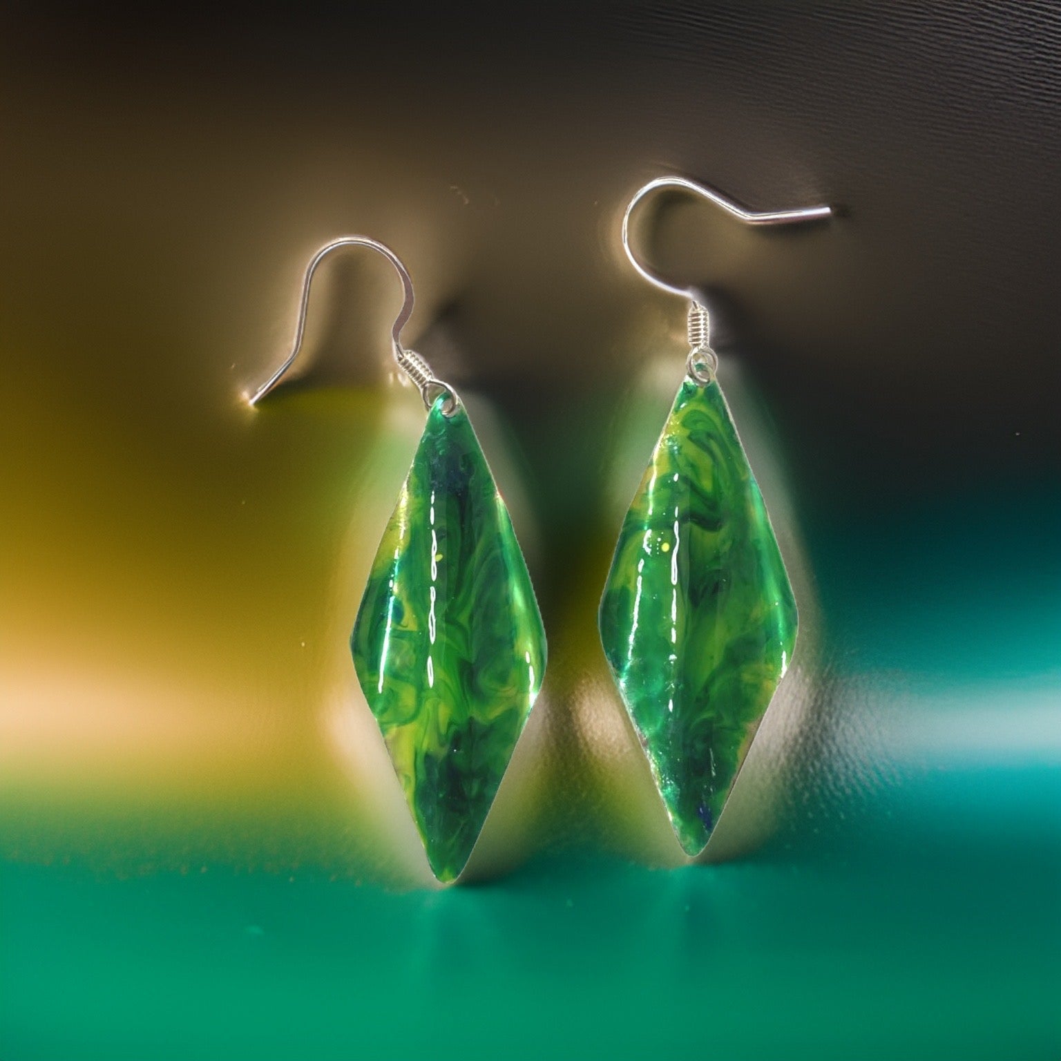 Green Yellow Marble Wavy Lures of Love Earrings by The Urban Charm