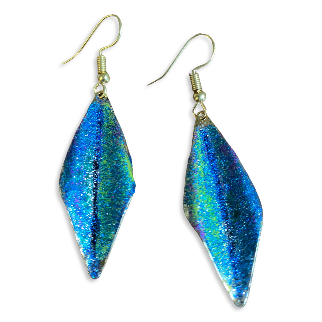 Art Deco Hand Painted Blue Green Wavy Earrings by The Urban Charm