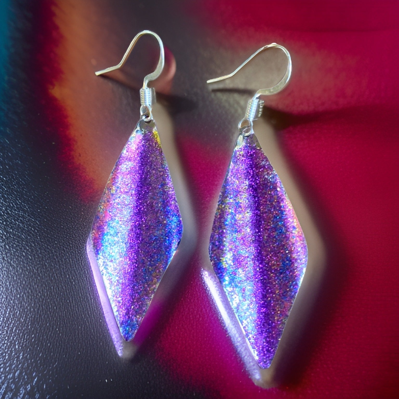 Art Deco Hand Painted Purple Blue Wavy Earrings by The Urban Charm