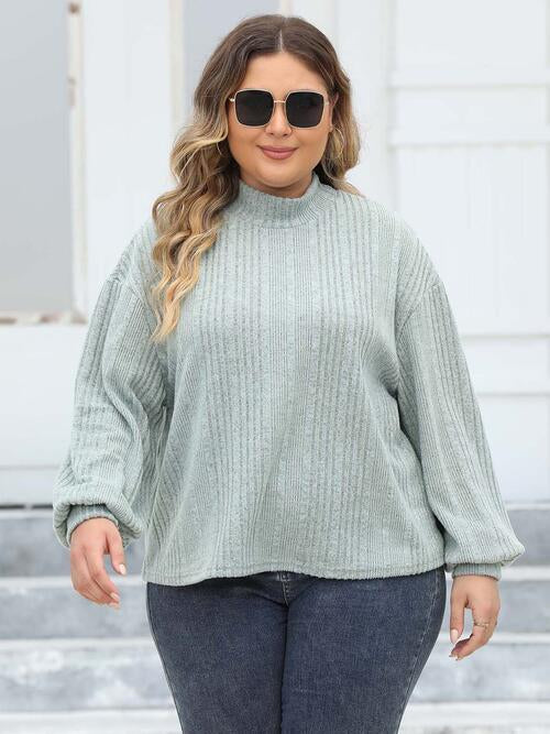 Full Figured Size Mock Neck Long Sleeve Knit Top by VYSN