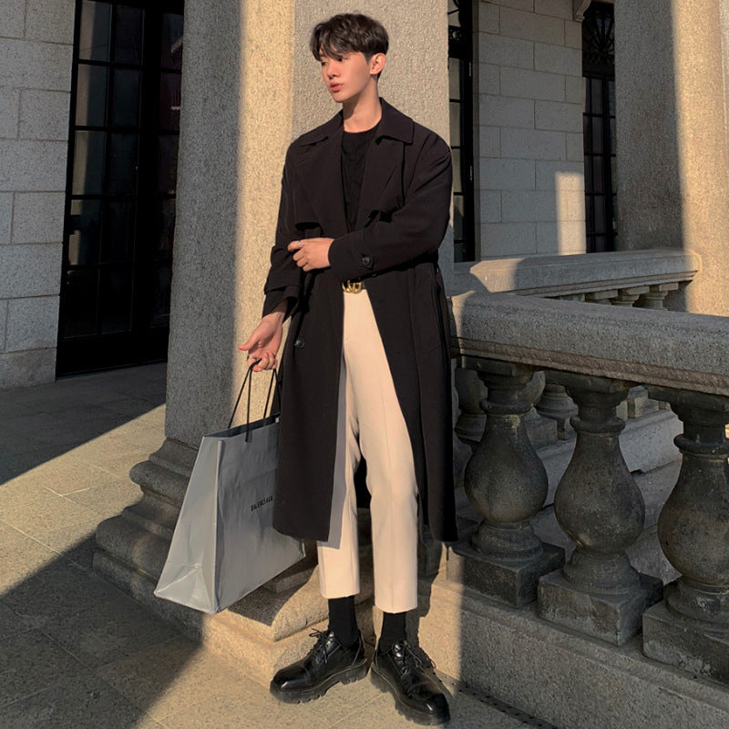 Men's Trench Coat/ Mid-length/ Loose Over-knee/ British Double-breasted Coat by 510_Athletics LLC