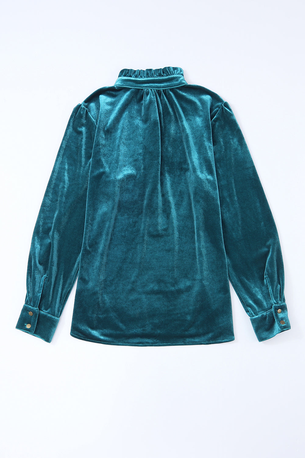 Gwynn Frilled Neck Buttoned Front Velvet Top - Threaded Pear