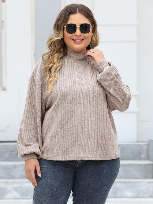 Full Figured Size Mock Neck Long Sleeve Knit Top by VYSN