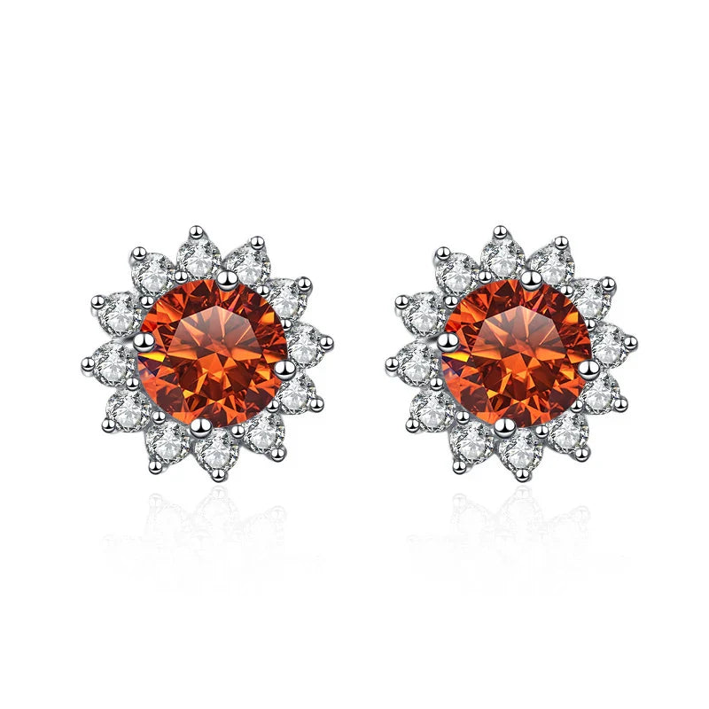 1 Ct D Color Moissanite Earrings 925 Sterling Silver Sunflower Studs For Women Wedding