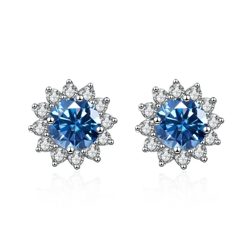 1 Ct D Color Moissanite Earrings 925 Sterling Silver Sunflower Studs For Women Wedding