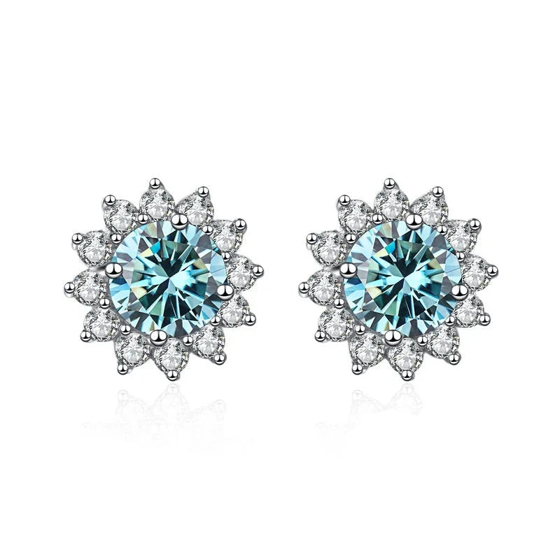 1 Ct D Color Moissanite Earrings 925 Sterling Silver Sunflower Studs For Women Wedding
