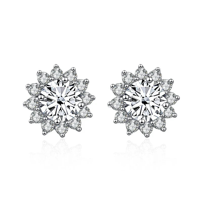 1 Ct D Color Moissanite Earrings 925 Sterling Silver Sunflower Studs For Women Wedding
