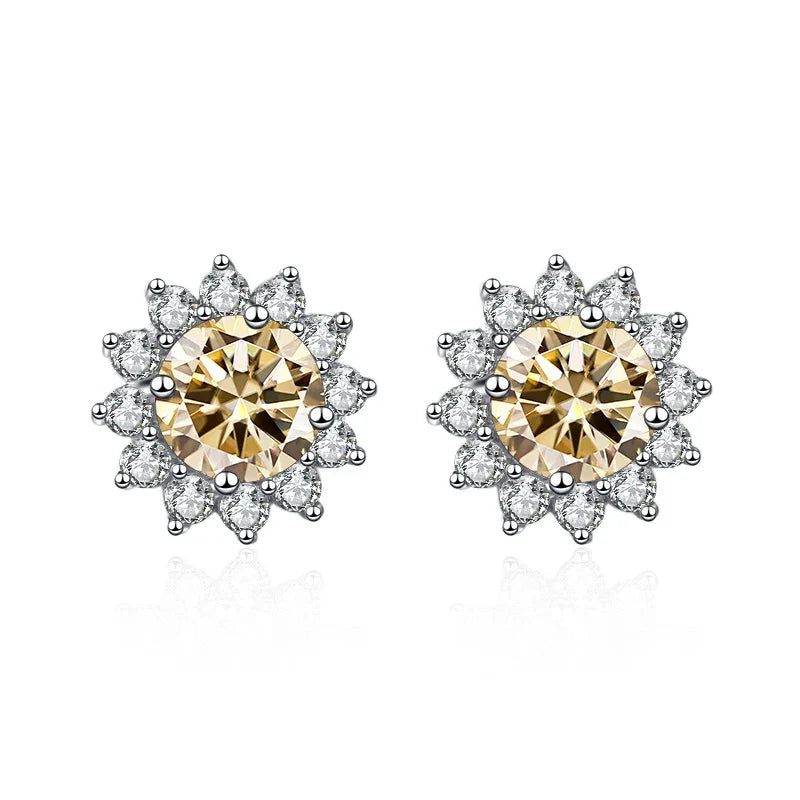 1 Ct D Color Moissanite Earrings 925 Sterling Silver Sunflower Studs For Women Wedding