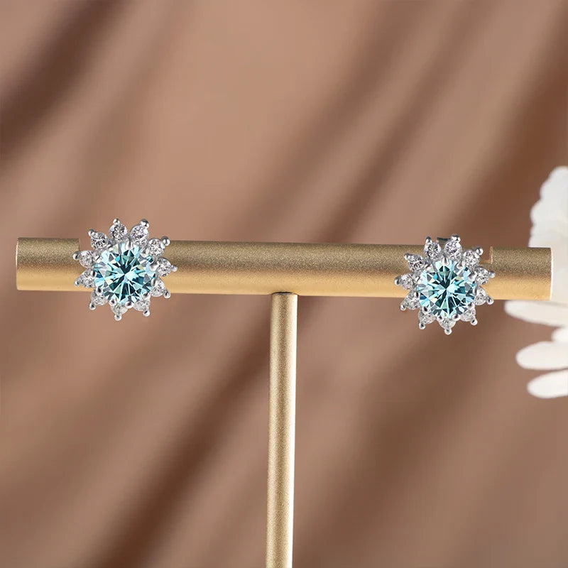 1 Ct D Color Moissanite Earrings 925 Sterling Silver Sunflower Studs For Women Wedding