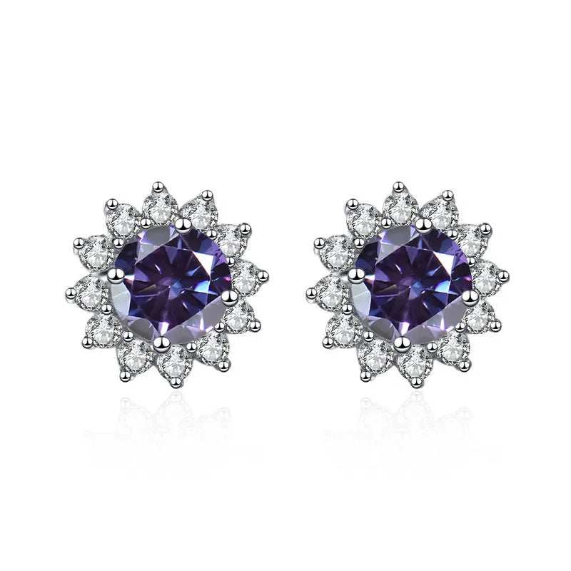 1 Ct D Color Moissanite Earrings 925 Sterling Silver Sunflower Studs For Women Wedding
