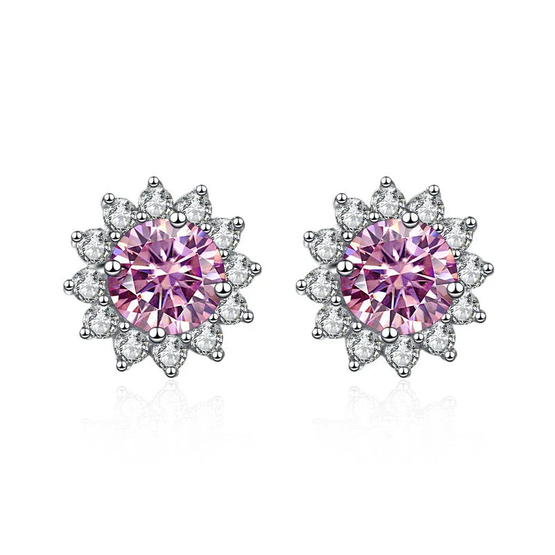 1 Ct D Color Moissanite Earrings 925 Sterling Silver Sunflower Studs For Women Wedding