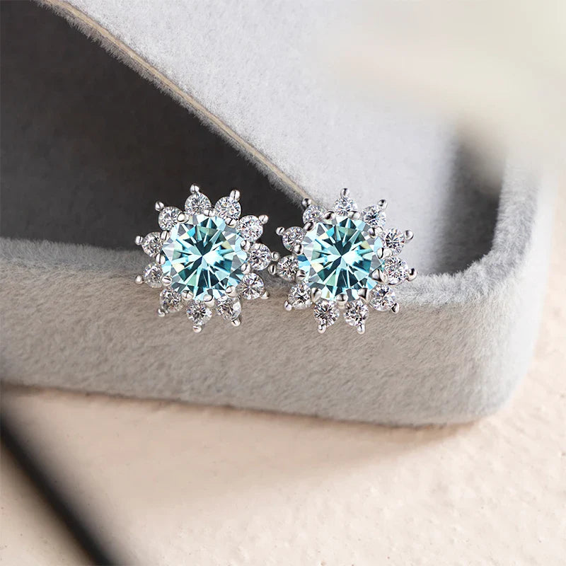 1 Ct D Color Moissanite Earrings 925 Sterling Silver Sunflower Studs For Women Wedding
