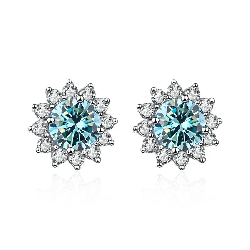 1 Ct D Color Moissanite Earrings 925 Sterling Silver Sunflower Studs For Women Wedding
