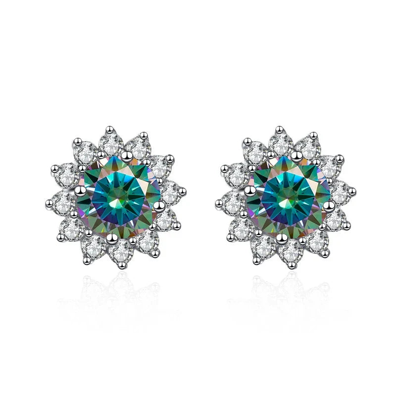 1 Ct D Color Moissanite Earrings 925 Sterling Silver Sunflower Studs For Women Wedding