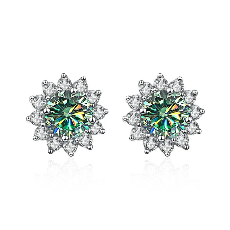1 Ct D Color Moissanite Earrings 925 Sterling Silver Sunflower Studs For Women Wedding