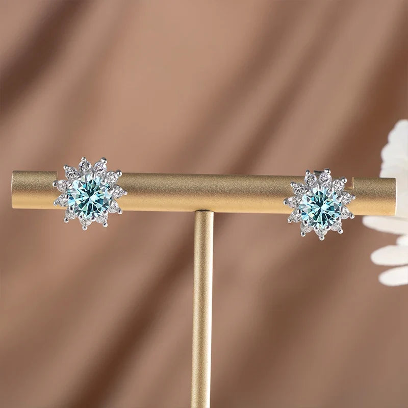 1 Ct D Color Moissanite Earrings 925 Sterling Silver Sunflower Studs For Women Wedding