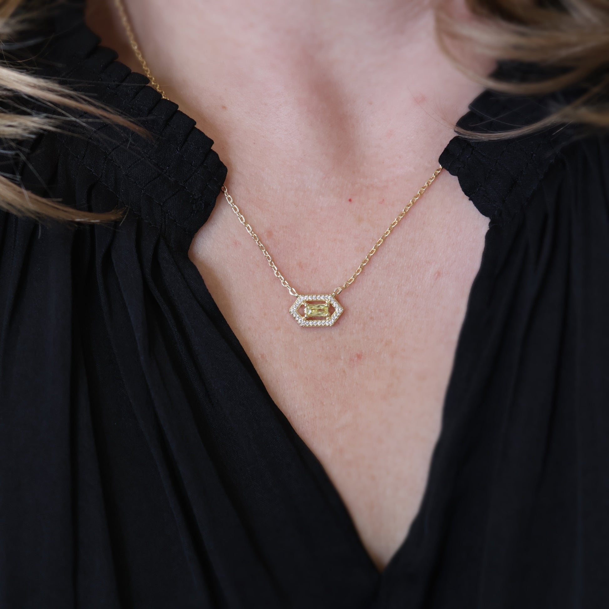 18k Gold Filled Fancy Birthstone Baguette Necklace by GoldFi