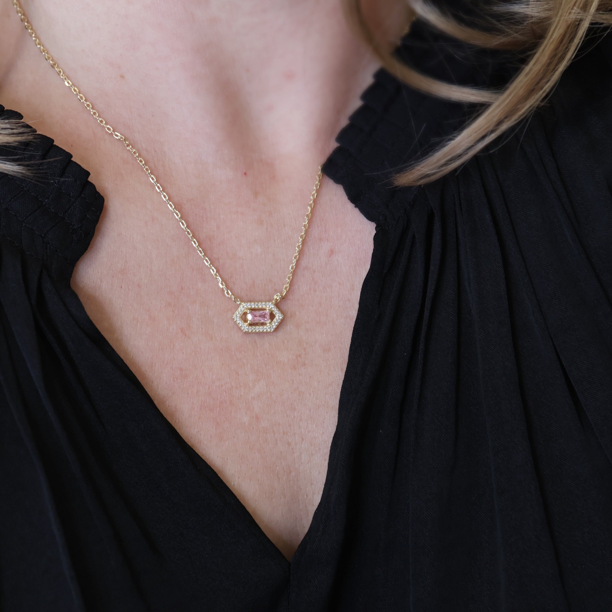 18k Gold Filled Fancy Birthstone Baguette Necklace by GoldFi