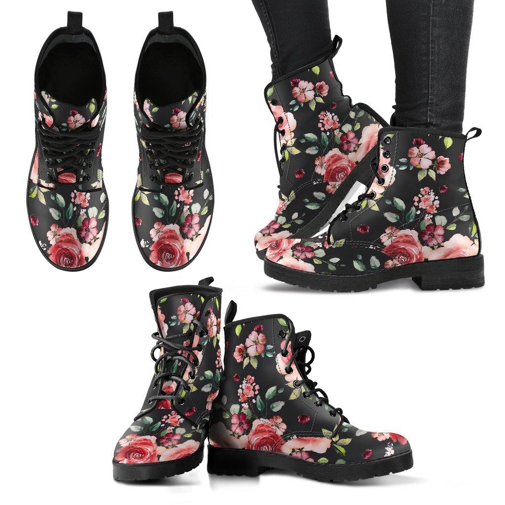 Black Rosebud Vegan Leather Boots - Manifestie