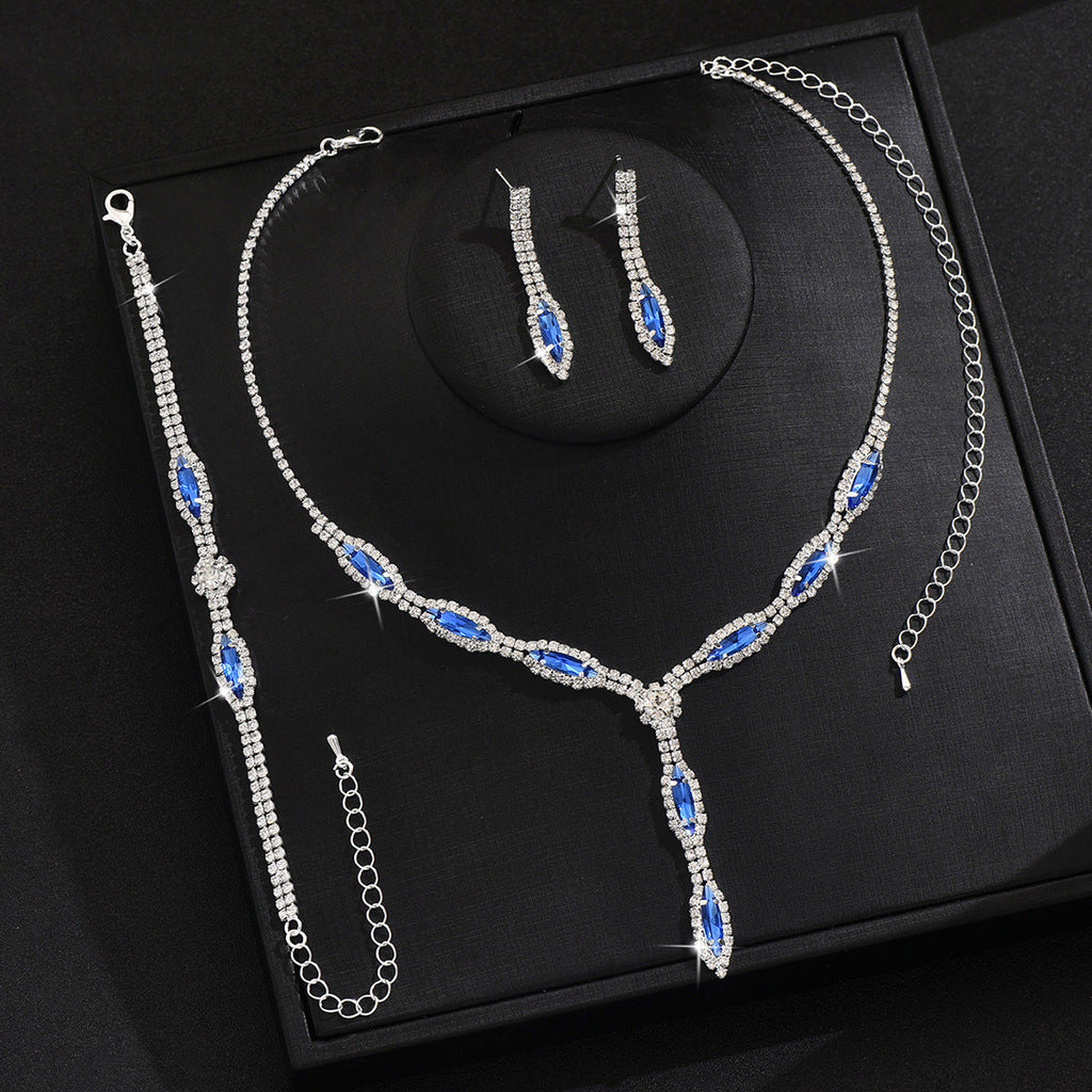 Chinese Wedding Bridal Jewelry Necklace Earrings 3-Piece Suit Banquet Dress Fashion Versatile Elegant Accessories Wholesale