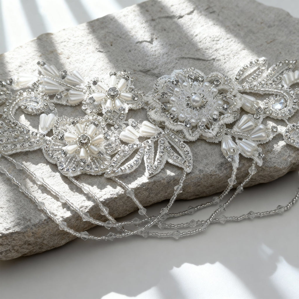 Off White Rhinestone Pearl Bridal Belt Wedding Sash – Bridella BS80 by Bridella