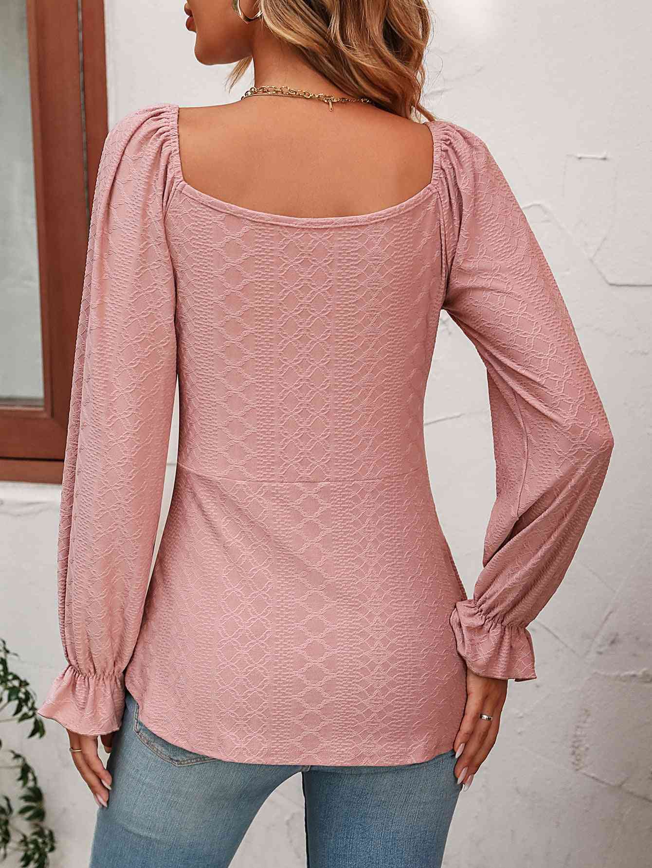 Tie Front V-Neck Puff Sleeve Blouse by VYSN