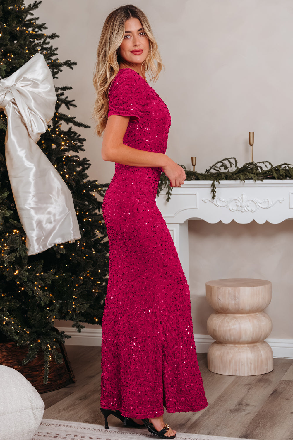 Meadow High Bodycon Sequin Gown by Threaded Pear