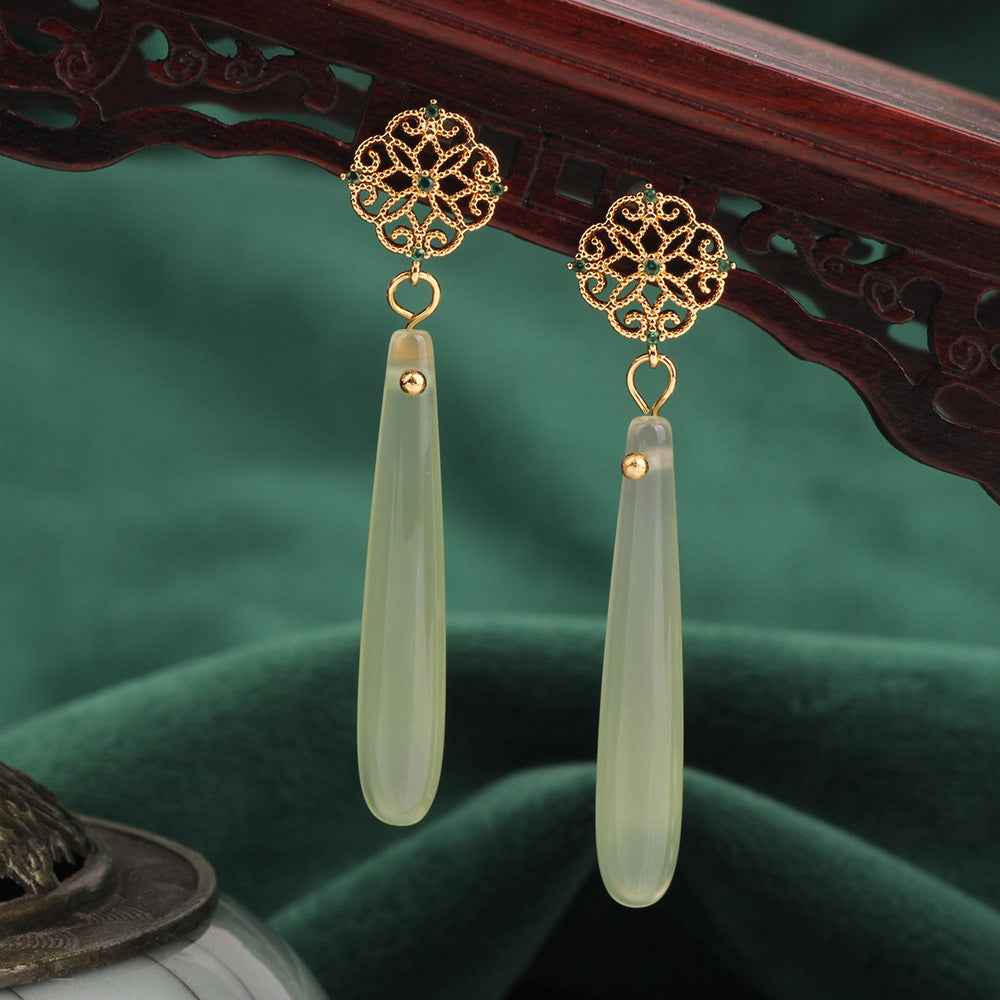 Empress Bloom: Handcrafted Chinese Agate & Antique Copper Drop Earrings
