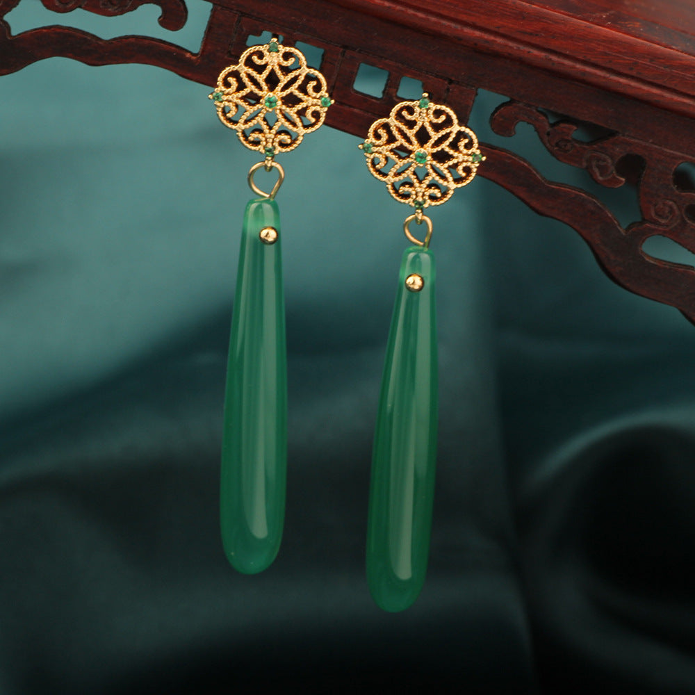 Empress Bloom: Handcrafted Chinese Agate & Antique Copper Drop Earrings