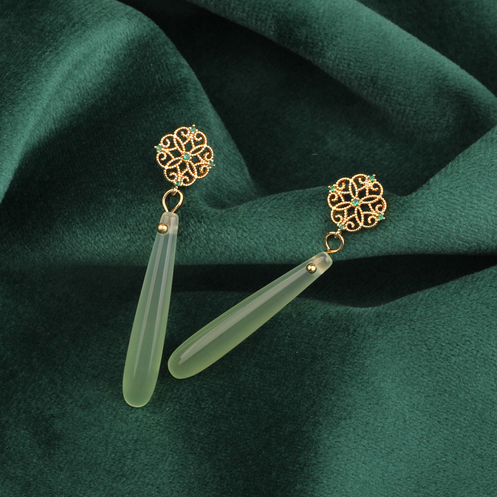 Empress Bloom: Handcrafted Chinese Agate & Antique Copper Drop Earrings