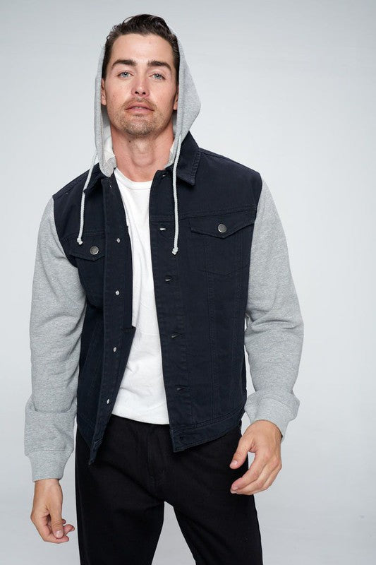 Men's Denim Jacket with Fleece Hoodies by BlakWardrob