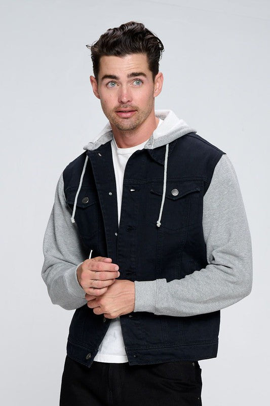 Men's Denim Jacket with Fleece Hoodies by BlakWardrob