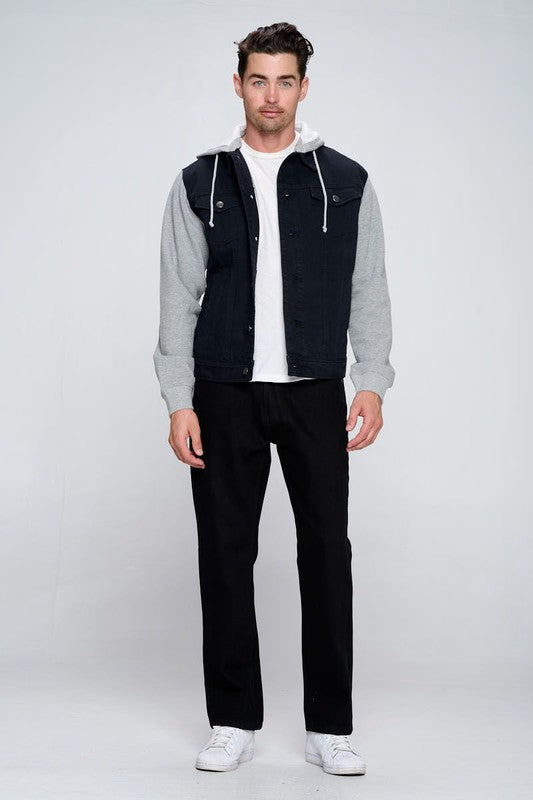 Men's Denim Jacket with Fleece Hoodies by BlakWardrob