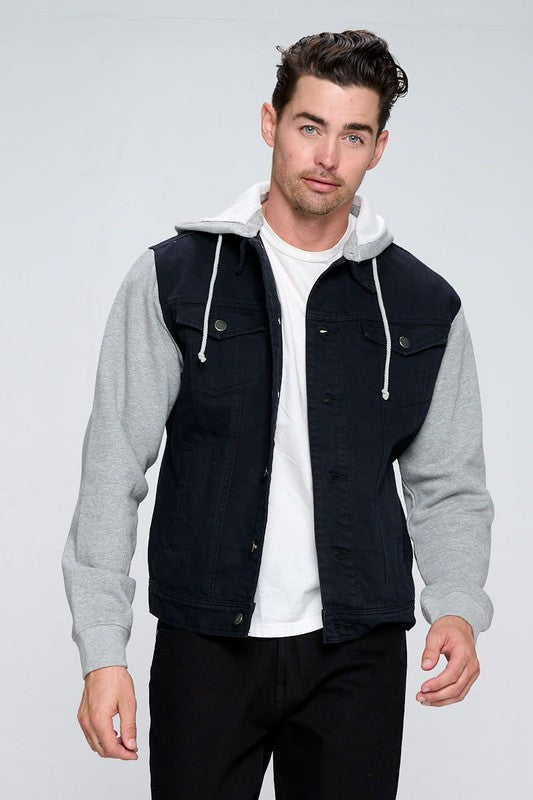 Men's Denim Jacket with Fleece Hoodies by BlakWardrob
