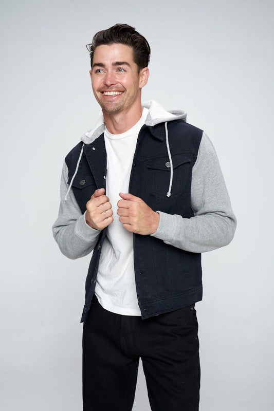 Men's Denim Jacket with Fleece Hoodies by BlakWardrob