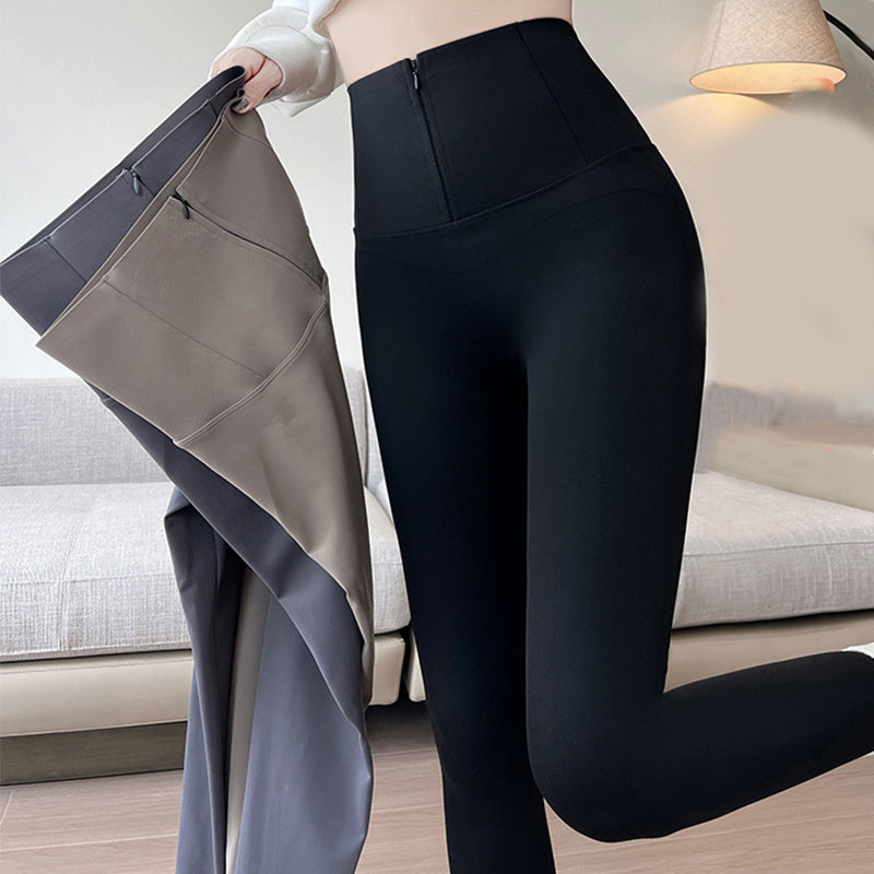 Belly-controlling Butt Lifting Leggings With Three-breasted Design Winter High Waist Slim Zipper Pants Warm Velvet And Thickened Trousers Women Clothing by 510_Athletics LLC