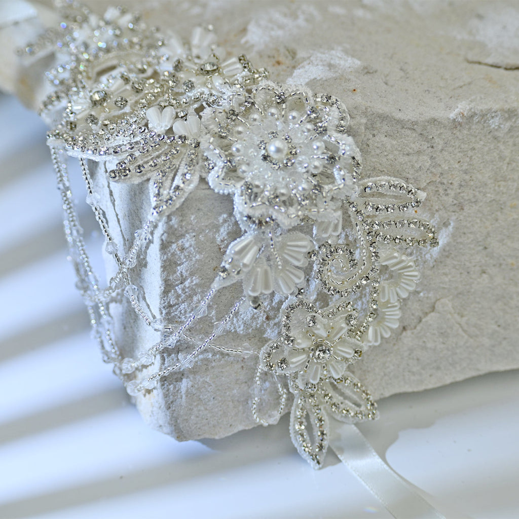 Off White Rhinestone Pearl Bridal Belt Wedding Sash – Bridella BS80 by Bridella