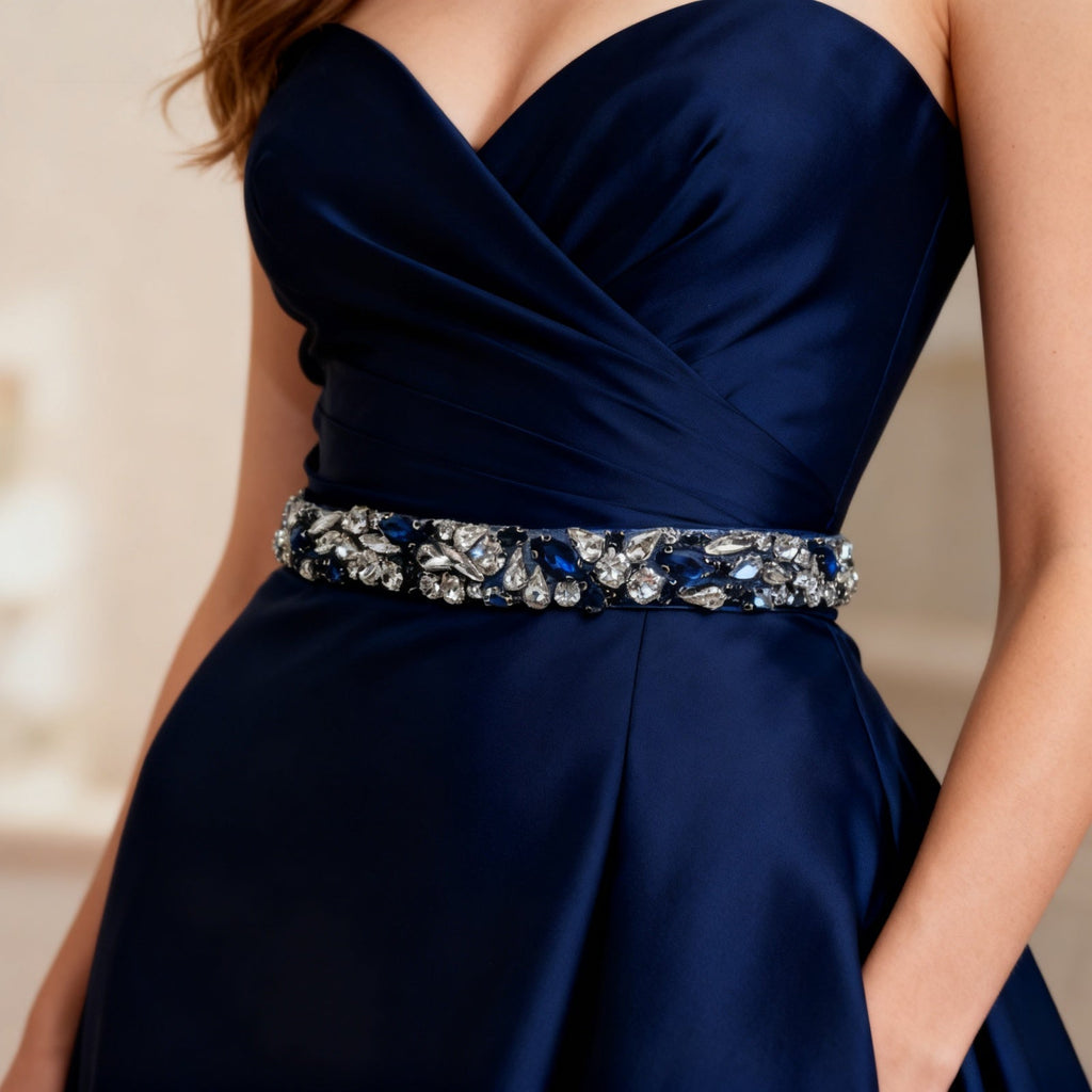 Navy Rhinestone Bridal Belt – Bridella BS85ML by Bridella