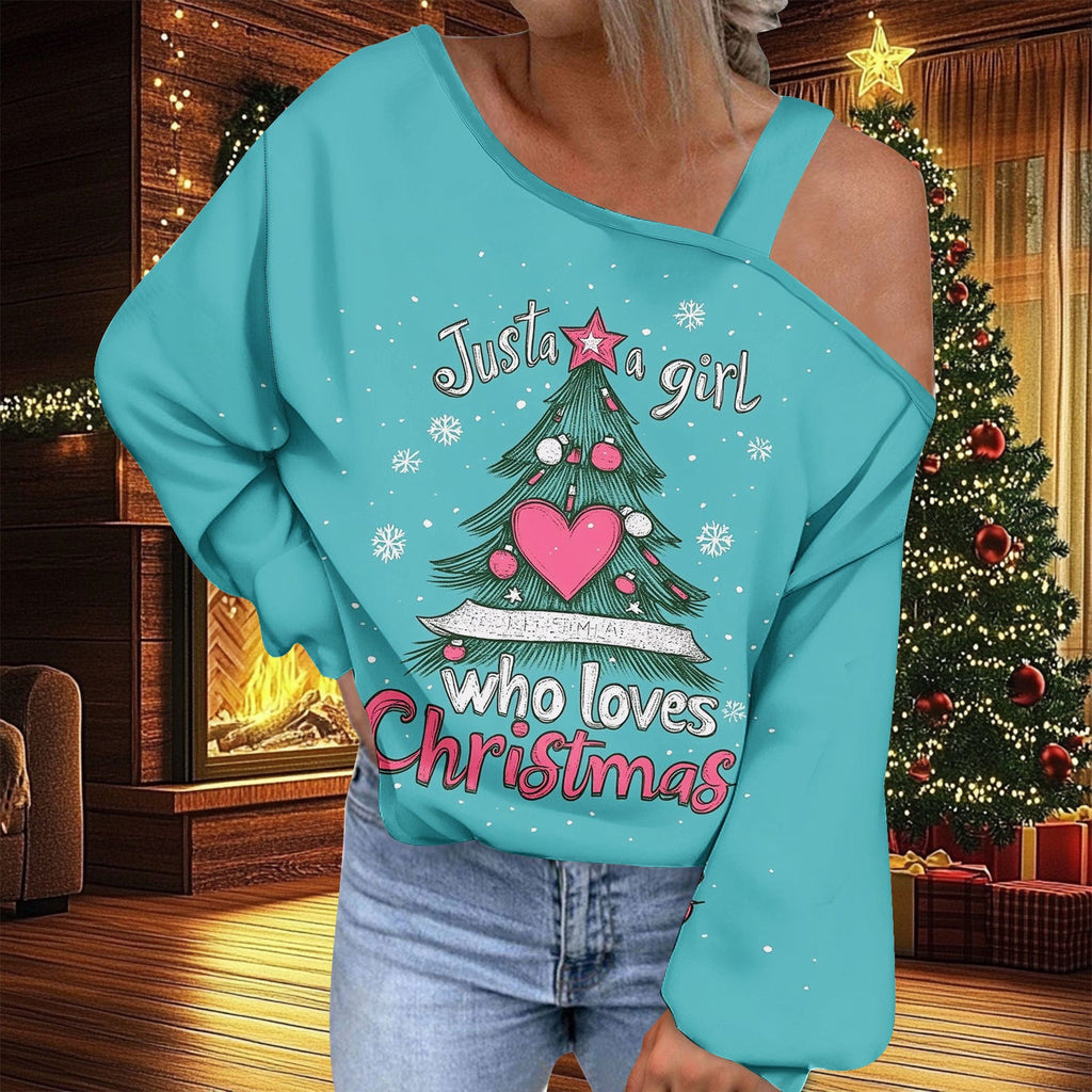 Christmas Women's Fashion Trend Diagonal Collar T-shirt by G8Central.com