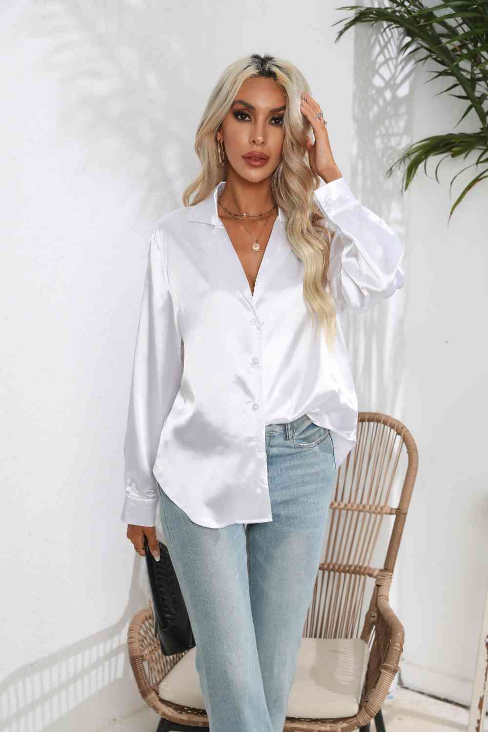 Lapel Collar Button Up Long Sleeve Shirt by VYSN
