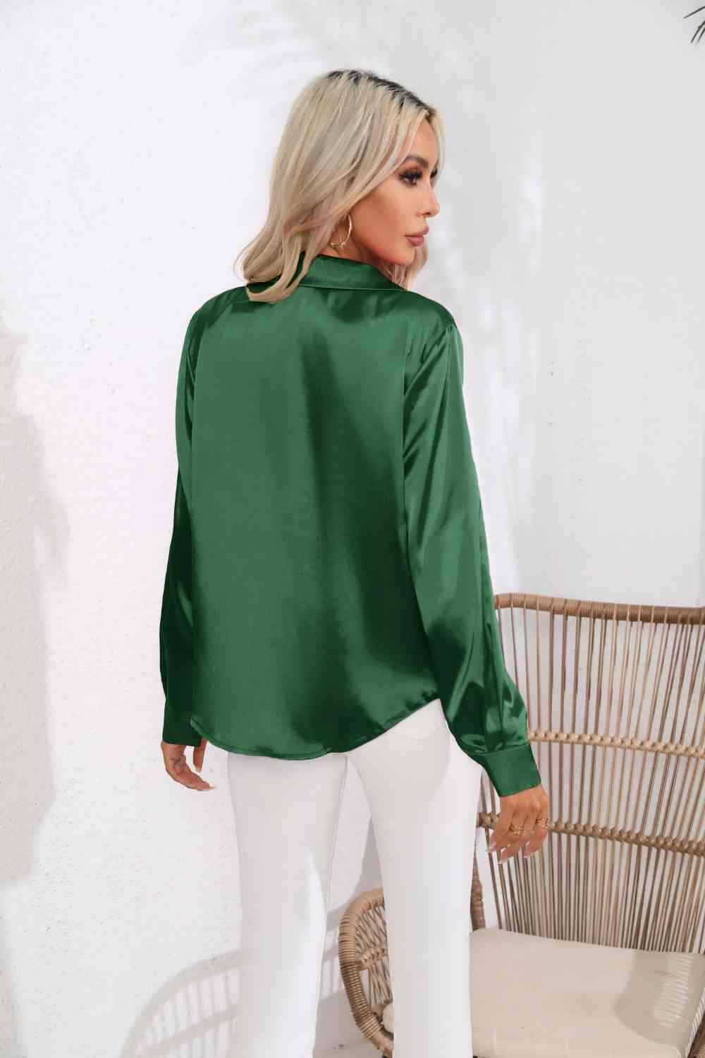Lapel Collar Button Up Long Sleeve Shirt by VYSN