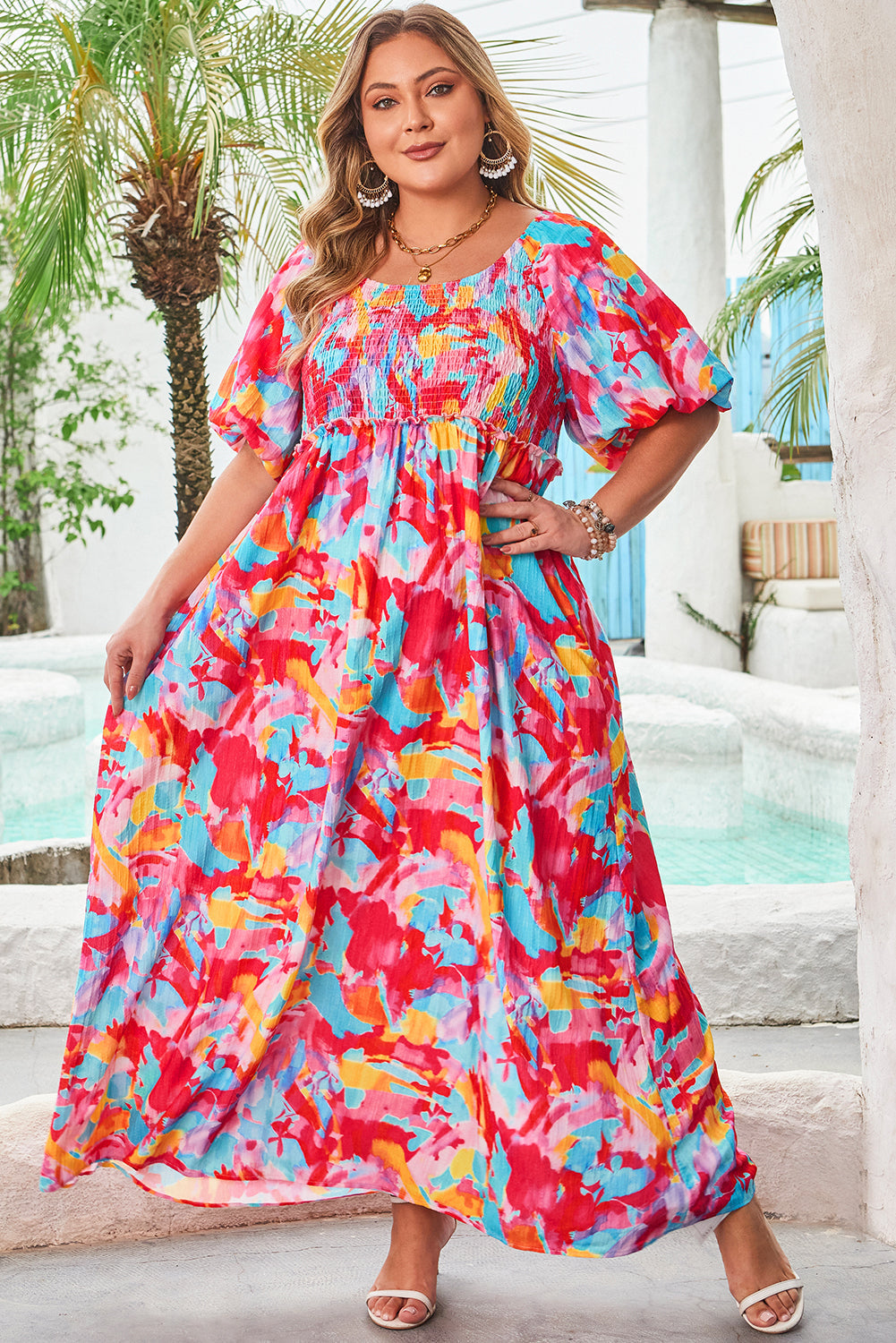 Rachel Plus Size Puff Sleeve Square Neck Dress by Threaded Pear