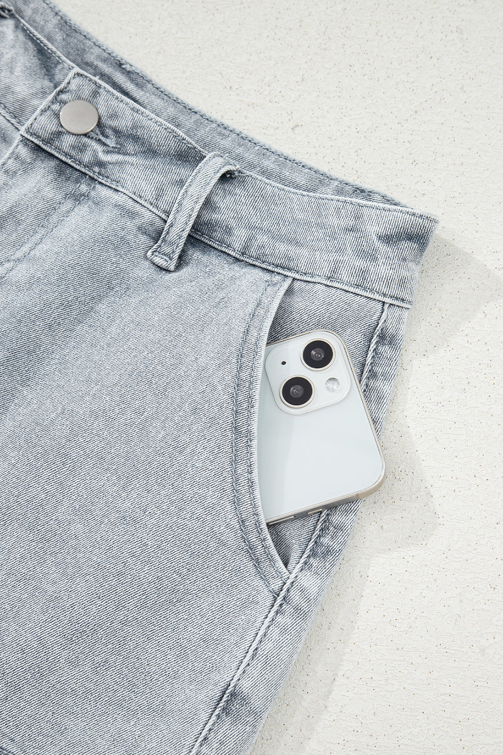 Scalloped Acid Wash High Waist Denim Shorts - Threaded Pear