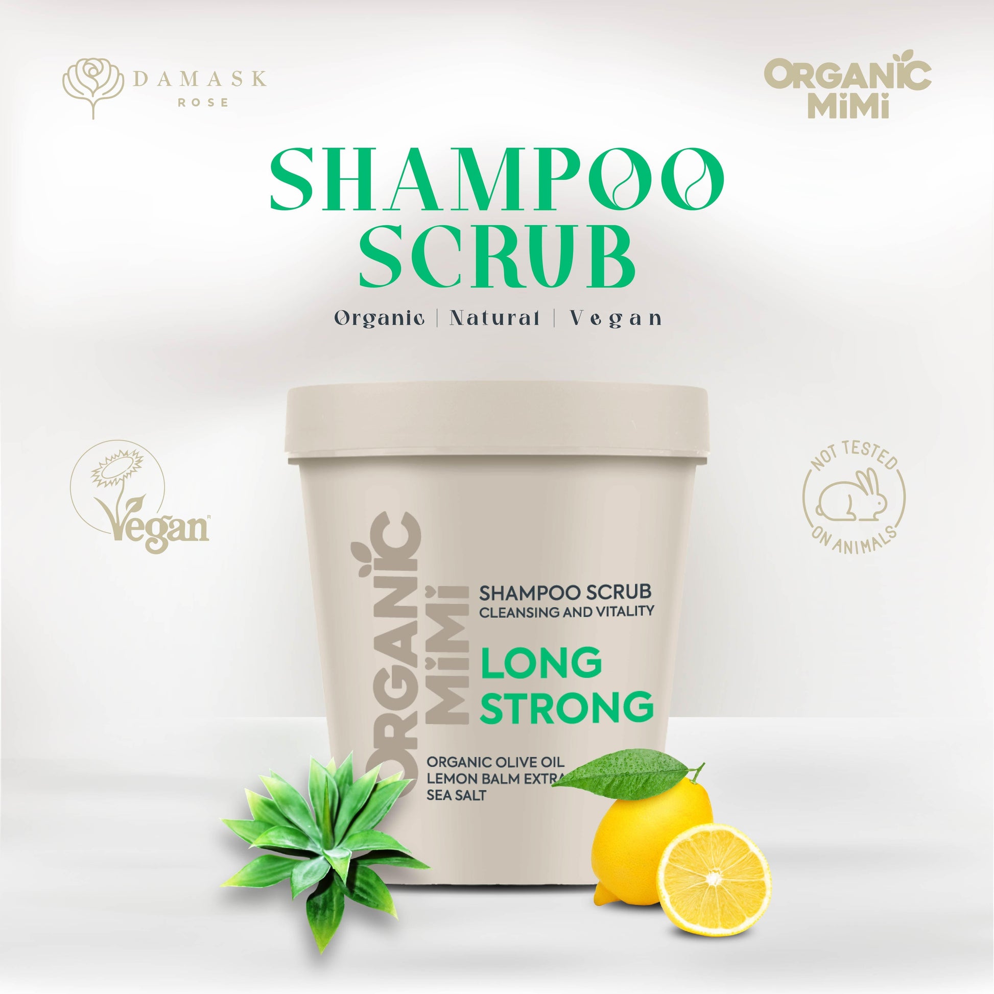 ORGANIC MIMI, SHAMPOO SCRUB CLEANSING AND VITALITY LONG STRONG, 310 g by Damask Rose