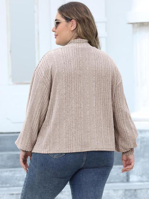 Full Figured Size Mock Neck Long Sleeve Knit Top by VYSN