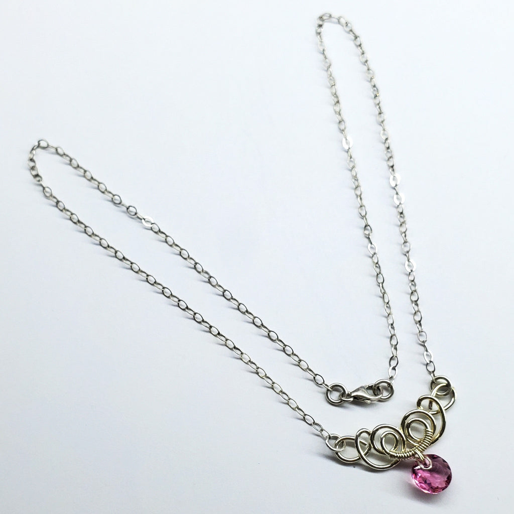 AMD1044-AMD1044-2-AMD1044-3-AMD1044-4-AMD1044-5-AMD1044-6-AMD1044-7 Silver Wire Sculpted Round Aqua Crystal Pendant Necklace - Necklace - Alexa Martha Designs   